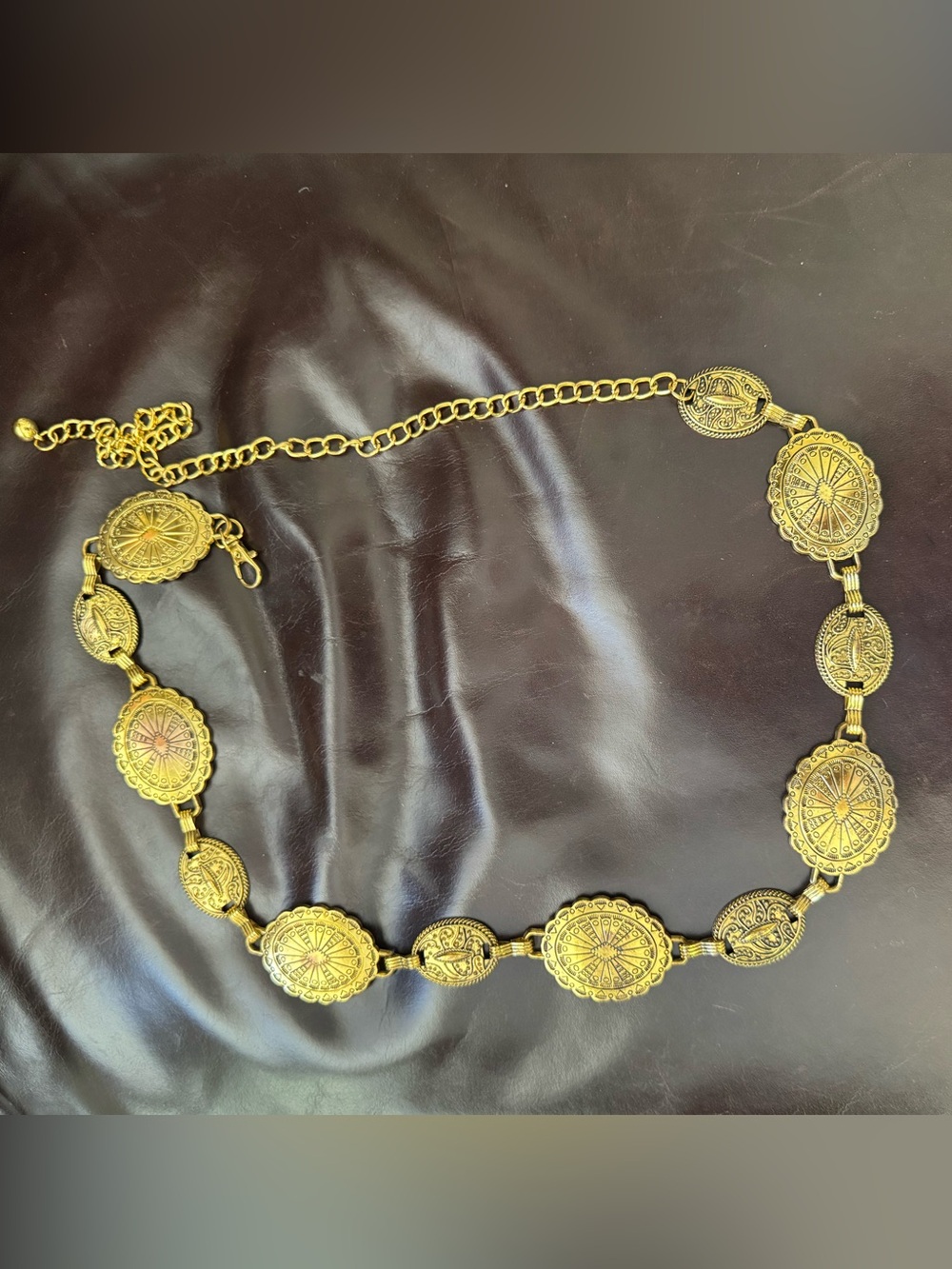 gold-tone metal concho chain waist belt